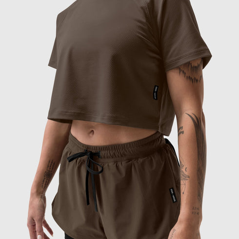 W018. AeroSilver® Cropped Tee - Dark Earth