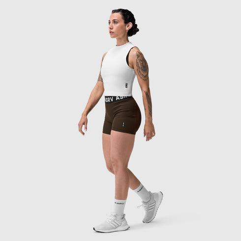 W027. LYCRA® Ribbed Short - Dark Earth