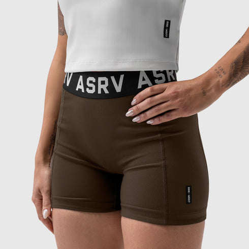 W027. LYCRA® Ribbed Short - Dark Earth