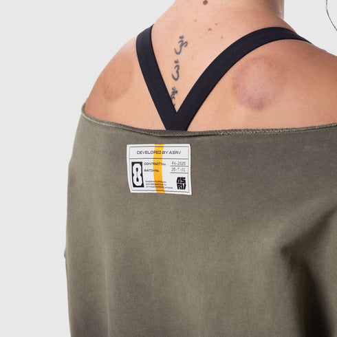 W049. Raw Hem Oversized Crewneck - Olive Sun Fade