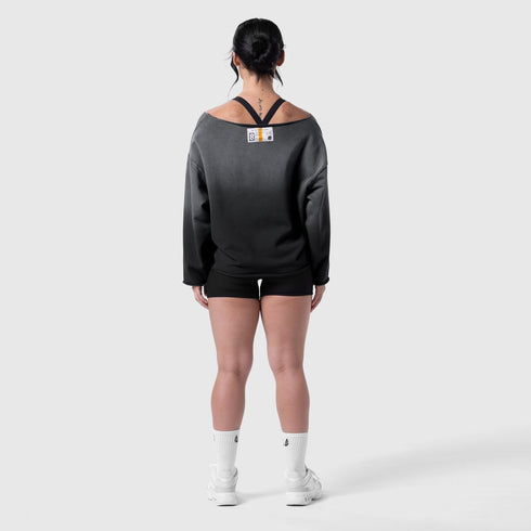 W049. Raw Hem Oversized Crewneck - Black Sun Fade