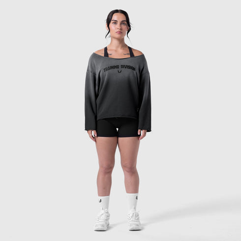 W049. Raw Hem Oversized Crewneck - Black Sun Fade