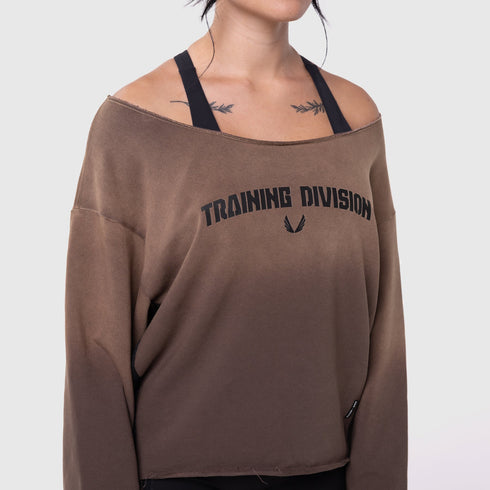 W049. Raw Hem Oversized Crewneck - Dark Earth Sun Fade