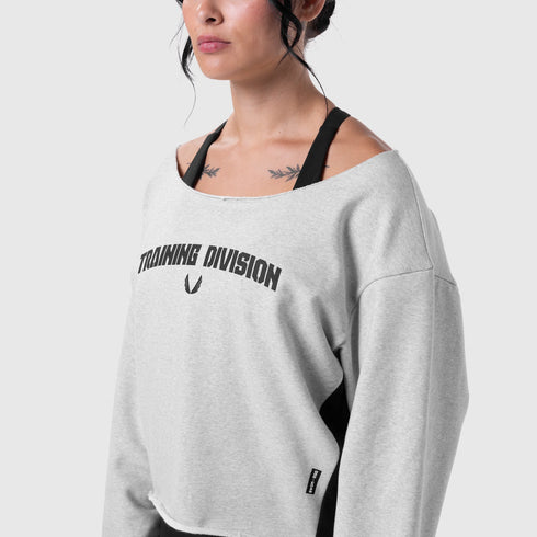 W049. Raw Hem Oversized Crewneck - Heather Grey