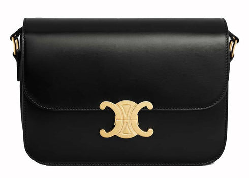 Celine Classique Triomphe Shoulder Bag in Shiny Calfskin Black
