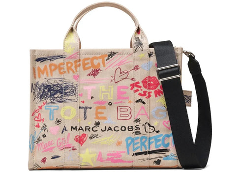 Marc Jacobs Punk Scribble Canvas Medium Tote Bag Tan (116)