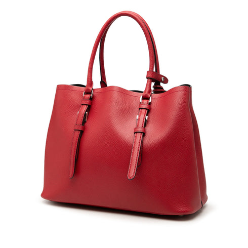 Belted Strap Cuir Double Tote Saffiano Leather Medium