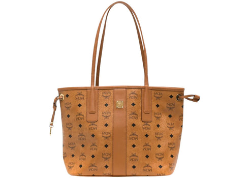 MCM Liz Visetos Small Top Handle Cognac