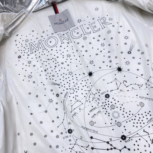 Moncler Silver Plush Panel Puffer Coat