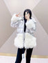 Moncler Silver Plush Panel Puffer Coat