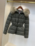 Moncler Fur-Trim Belted Puffer Coat