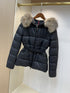 Moncler Fur-Trim Belted Puffer Coat