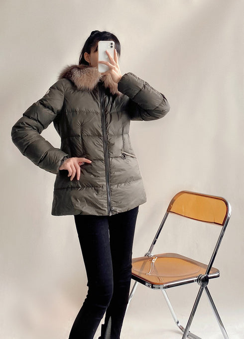 Moncler Fur-Trim Belted Puffer Coat