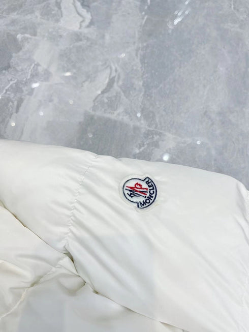Moncler White Fur-Trim Hood Long Down Coat