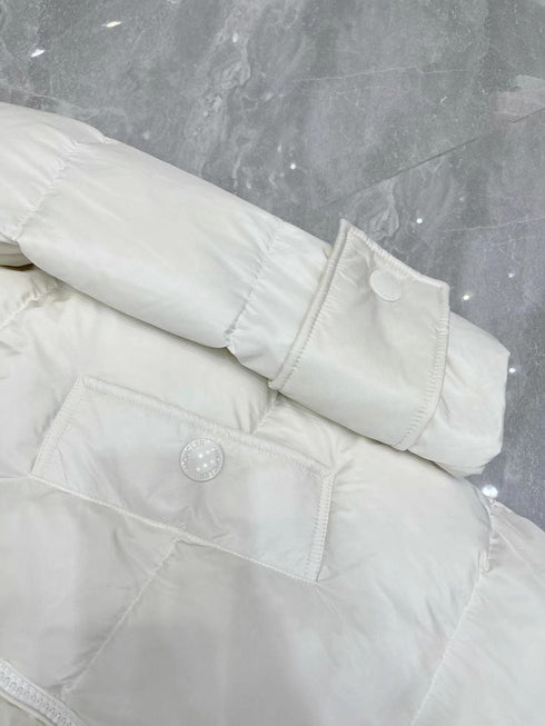 Moncler White Fur-Trim Hood Long Down Coat