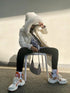 Moncler White Fur-Trim Hood Long Down Coat
