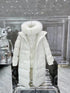 Moncler White Fur-Trim Hood Long Down Coat