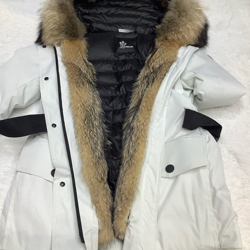 Moncler Belted Fur-Trim Hooded Coat