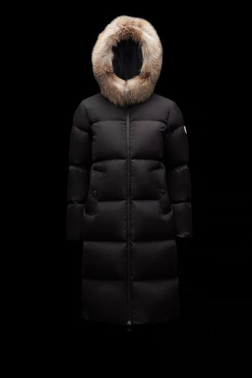 Moncler Hooded Fur-Trim Long Down Coat