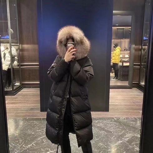 Moncler Hooded Fur-Trim Long Down Coat