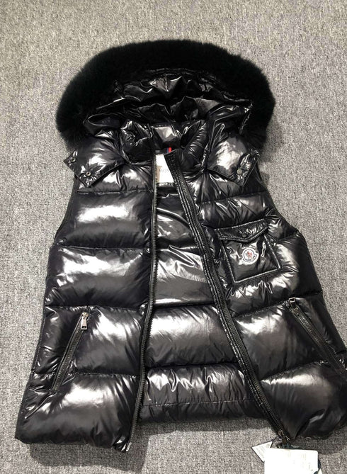 Moncler Fur-Trim Hooded Down Vest
