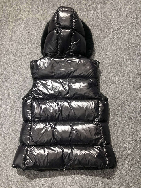 Moncler Fur-Trim Hooded Down Vest