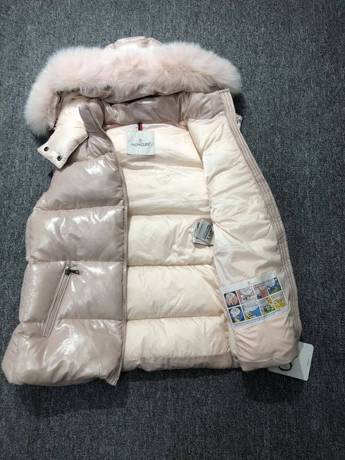 Moncler Fur-Trim Hooded Down Vest