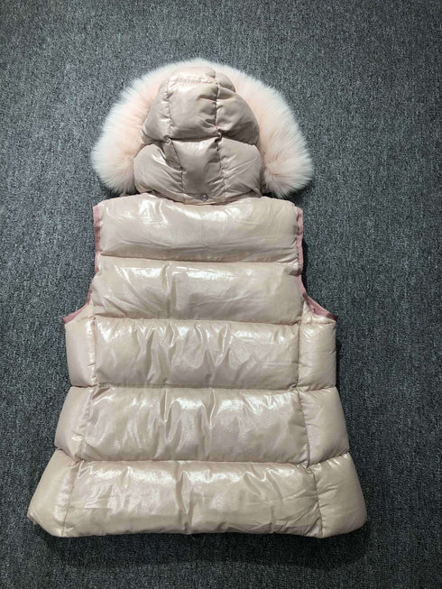 Moncler Fur-Trim Hooded Down Vest