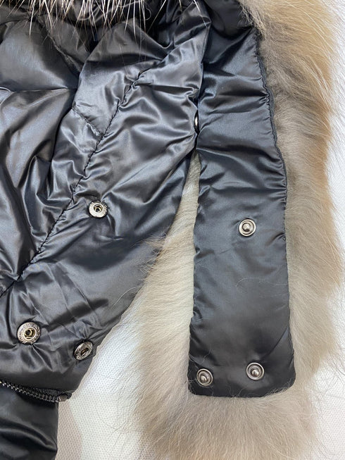 Moncler Fur-Trim Hood Belted Short Down Coat