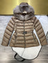 Moncler Fur-Trim Hood Belted Short Down Coat