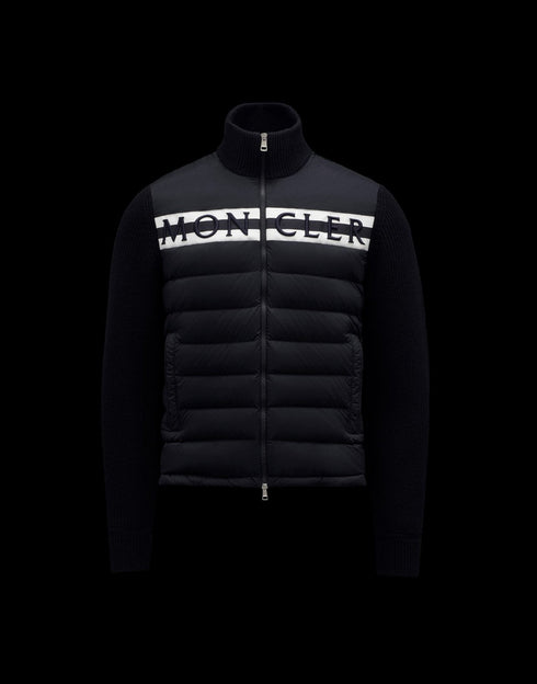 Moncler Men's Black Quilted Knit-Sleeve Down Jacket