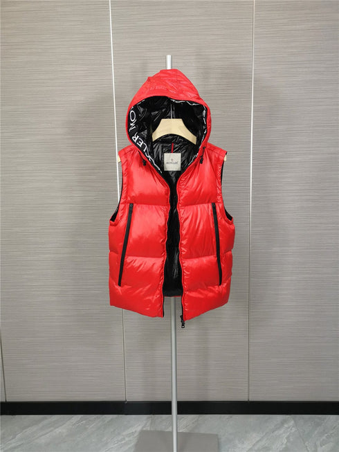 Moncler Hooded Letter-Trim Down Vest
