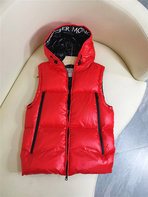 Moncler Hooded Letter-Trim Down Vest