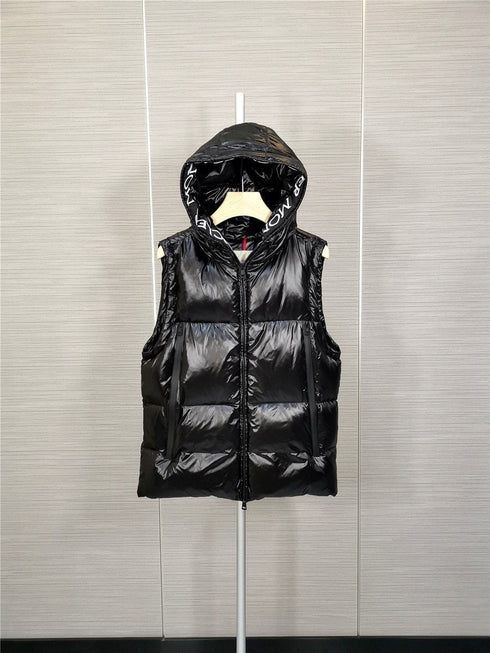 Moncler Hooded Letter-Trim Down Vest