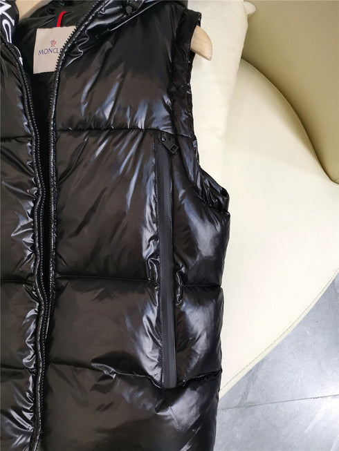 Moncler Hooded Letter-Trim Down Vest