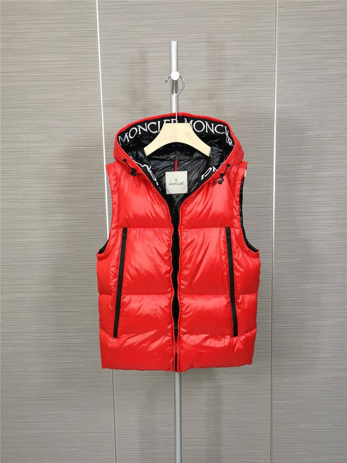 Moncler Hooded Letter-Trim Down Vest