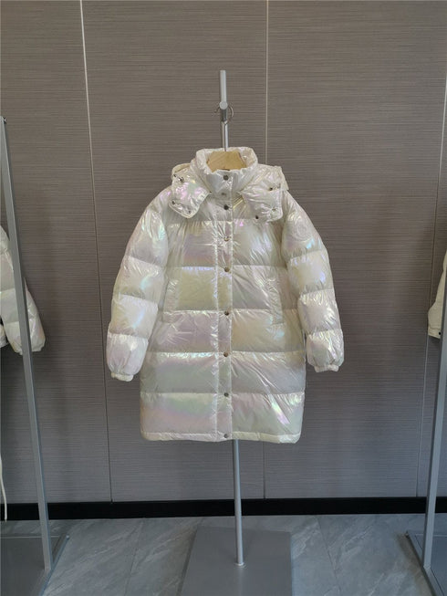 Moncler Women's Iridescent White Long Down Coat