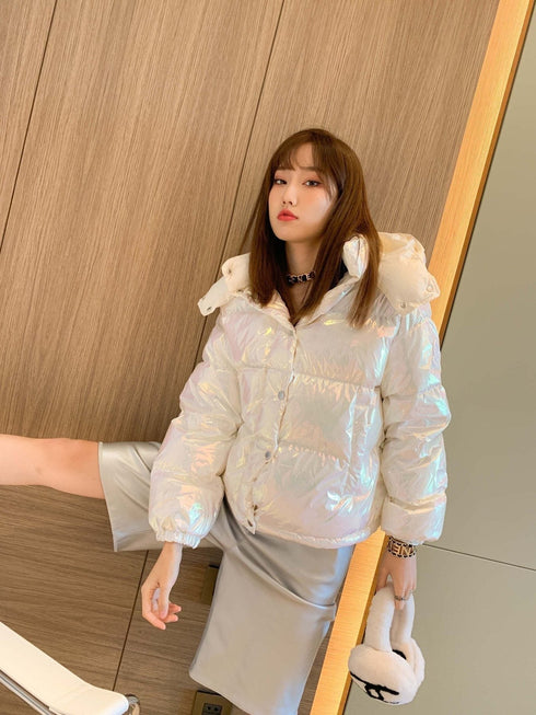 Moncler Iridescent White Short Down Coat