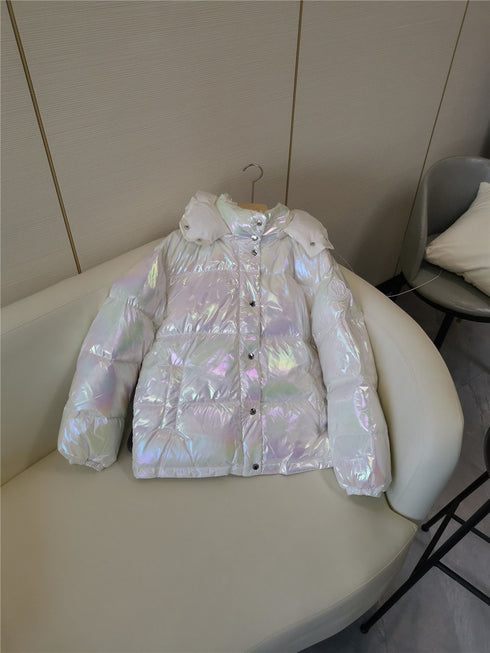 Moncler Iridescent White Short Down Coat
