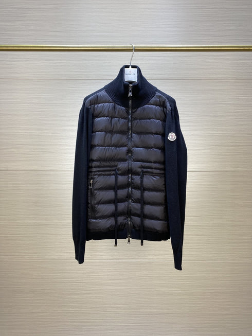 Moncler Quilted Knit-Sleeve Down Jacket