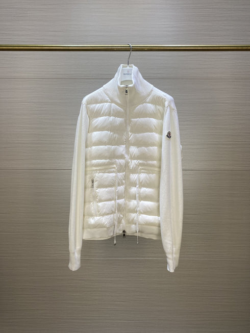 Moncler Quilted Knit-Sleeve Down Jacket