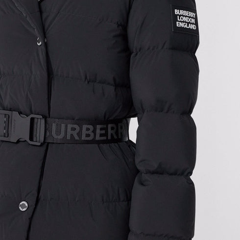Burberry Women's Black Belted Hooded Long Down Jacket
