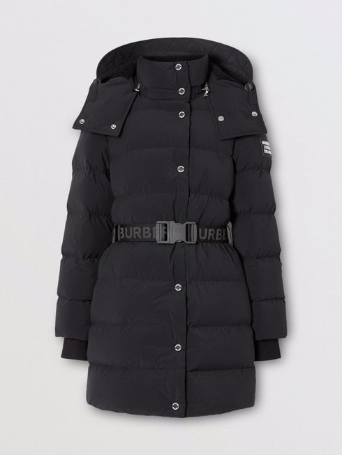 Burberry Women's Black Belted Hooded Long Down Jacket