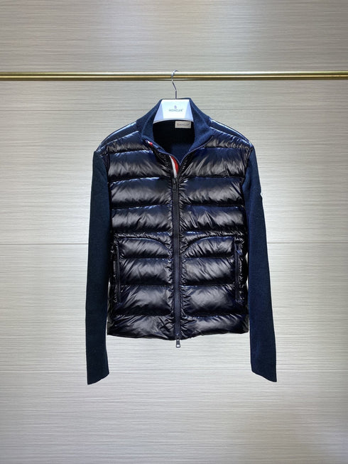 Moncler Quilted Knit-Sleeve Zip Jacket