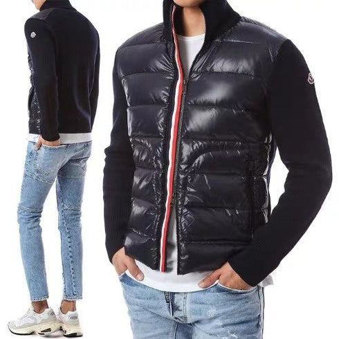 Moncler Quilted Knit-Sleeve Zip Jacket