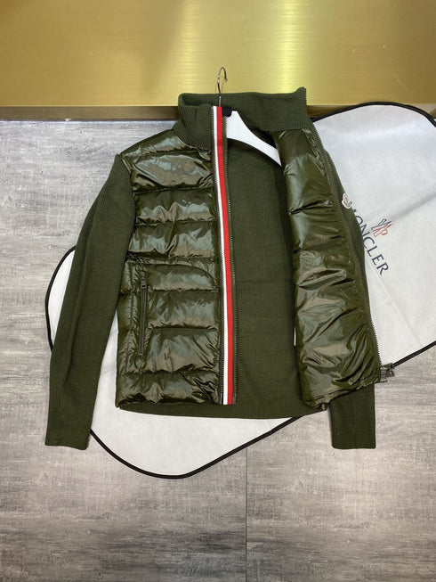 Moncler Quilted Knit-Sleeve Zip Jacket