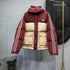 GUCCI Burgundy Monogram Color-Block Hooded Short Down Jacket