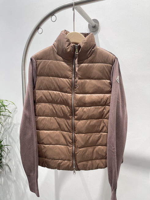 Moncler Quilted Knit-Sleeve Down Jacket
