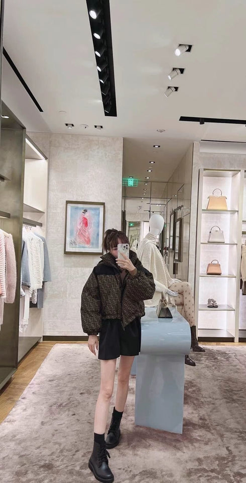 Fendi Brown Monogram Short Down Jacket