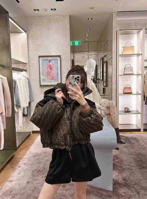 Fendi Brown Monogram Short Down Jacket